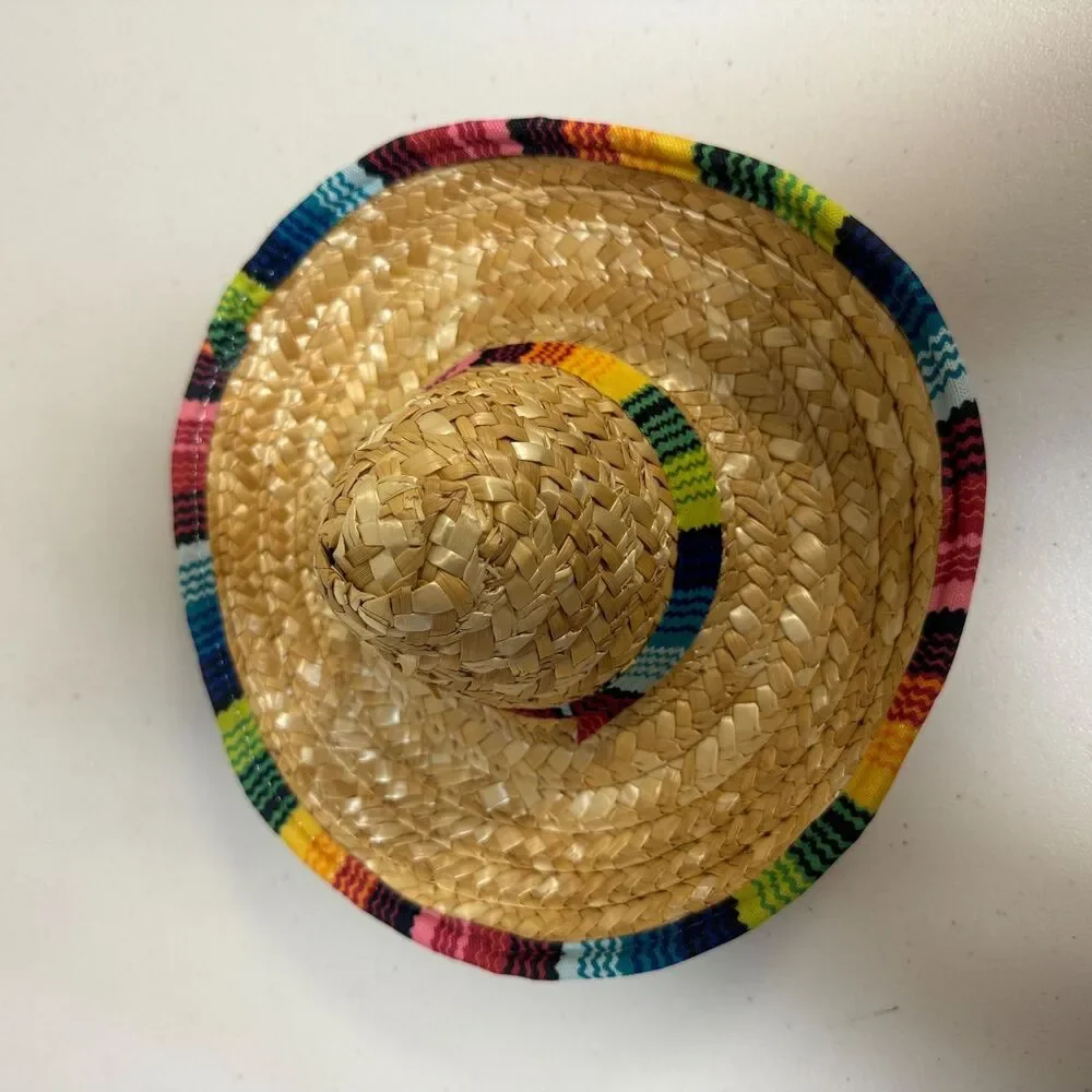 Mini Mexican Sombrero Small Straw Hat Cat Dog Pet Costume Apparel Cinco De Mayo